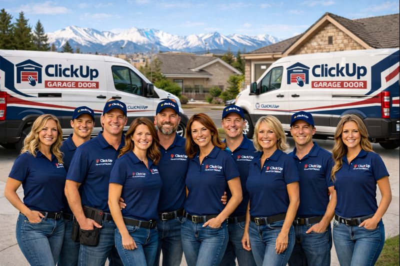 ClickUp Garage Door family team in navy blue uniforms